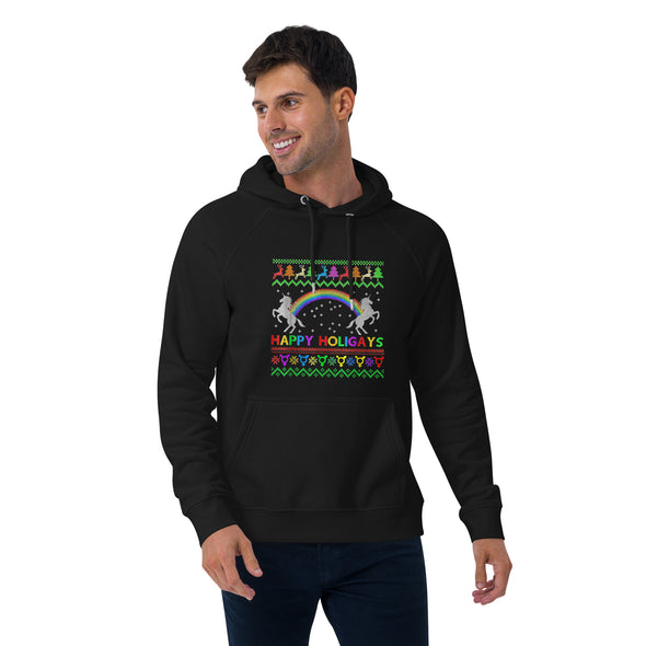 Happy Holigays Unisex eco raglan hoodie
