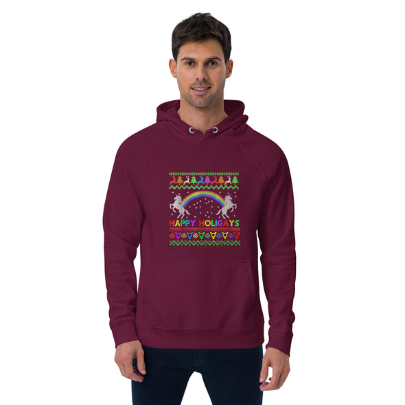 Happy Holigays Unisex eco raglan hoodie